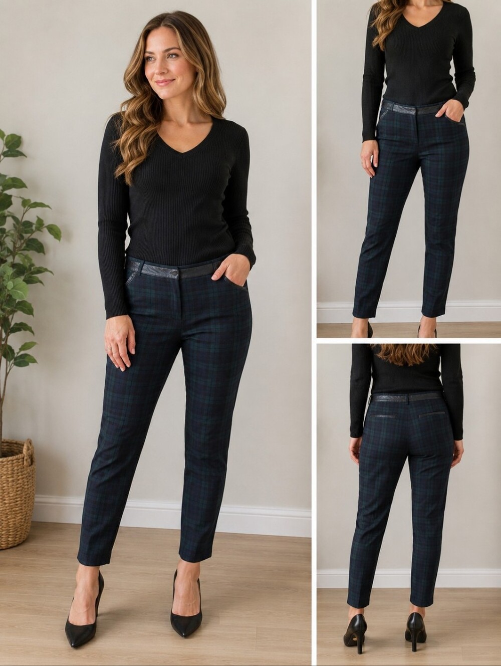 Lord & Taylor "Promise" Plaid Dress Pants | Size 2 | Faux Leather Trim